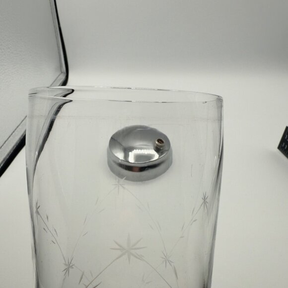 Vintage Mid Century Modern Etched Glass Cocktail Shaker Chrome Lid 10.5” MCM - Picture 14 of 16